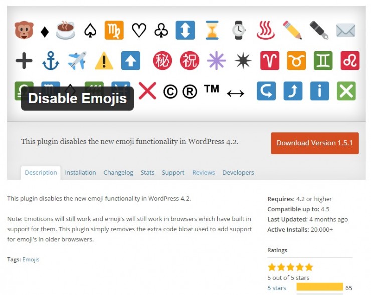 Disable Emojis Plugin